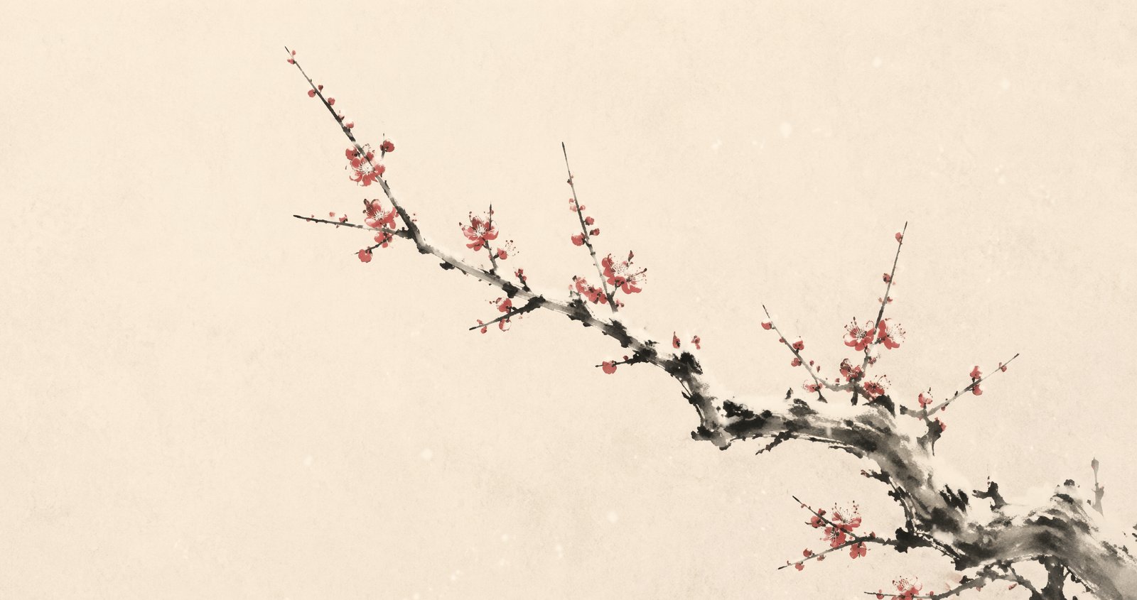 雪中寒梅图（水墨写意，宣纸留白）